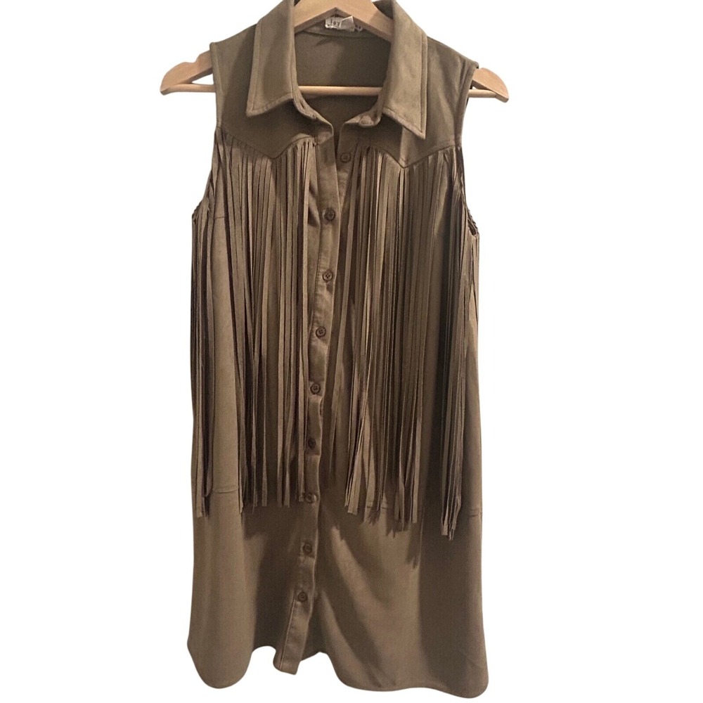 Loveriche Faux Suede Fringe Vest Western Sleeveless Top Boho Medium